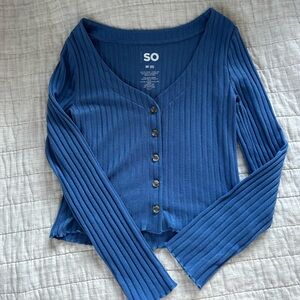 SO Women's Button-Up Ribbed Top in Blue